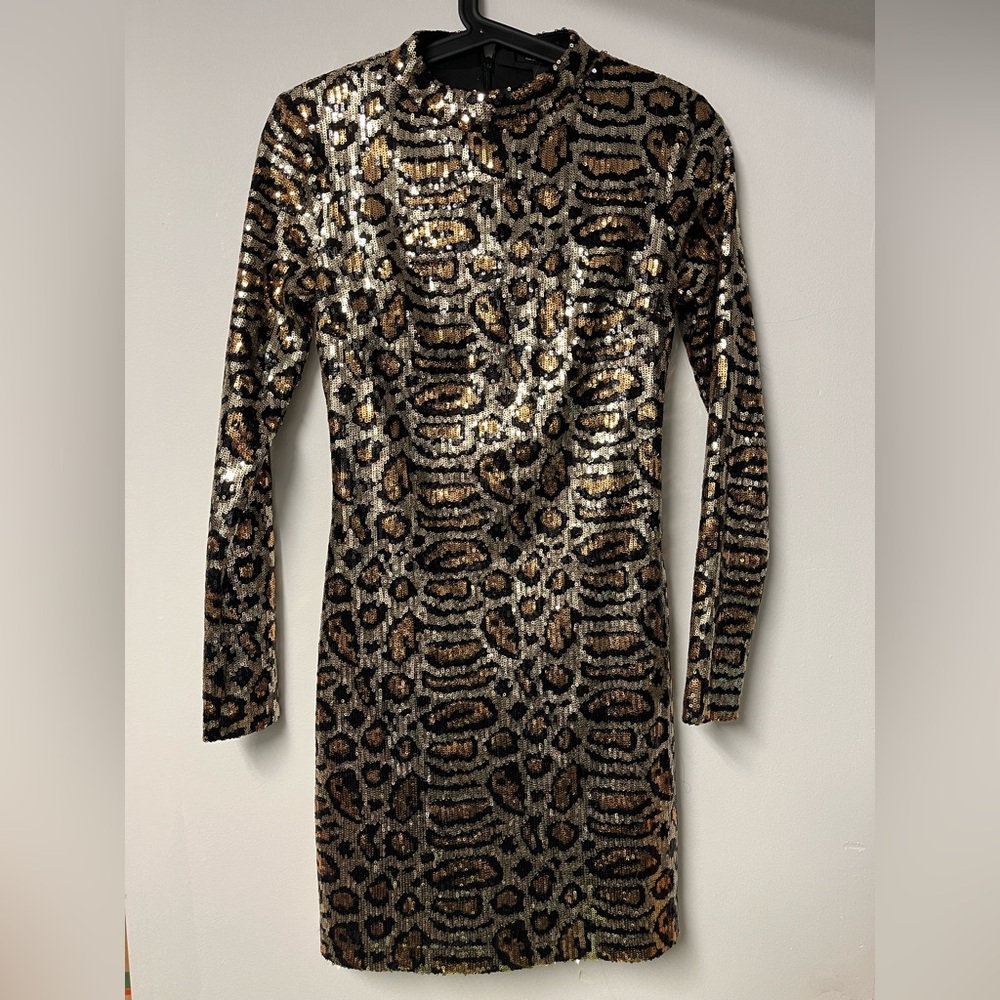 Topshop Sequin Animal Print Mini Dress - Gold and Black